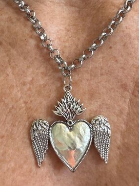 Silver Heart Wing Pendant Necklace NWOT